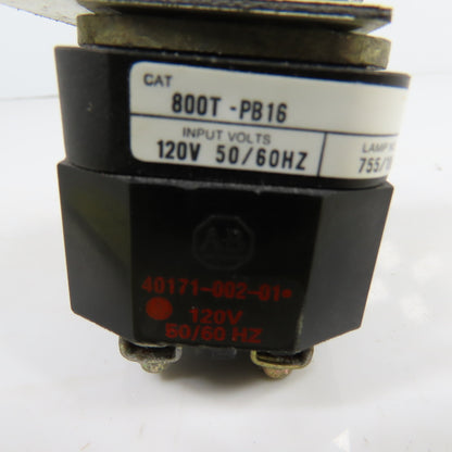 Allen Bradley 800T-PB16 Ser T Red Illuminated Momentary Contact Push Switch 120V