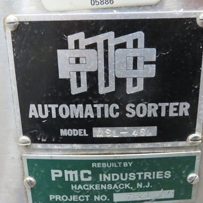 PMC Industries MSL-48 Automatic Centrifuge Bowl Product Sorter Feeder 12RPM 3PH