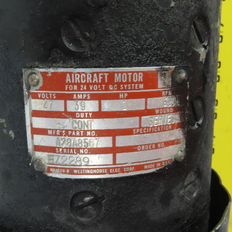 Westinghouse Aircraft A28A8567 1HP DC Motor 6800 RPM 27V DC