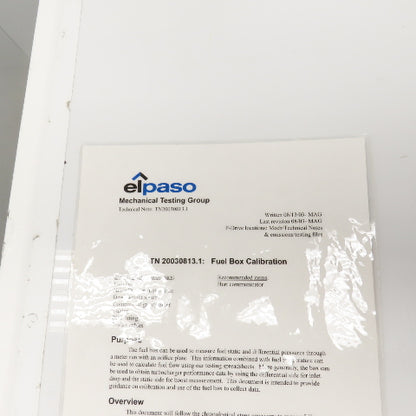 Elpaso Mechanical Fuel Box Static & Differential Calibration Assembly