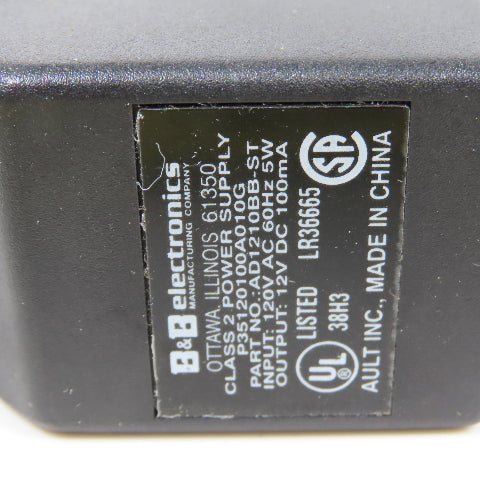 B & B Electronics AD1210BB-ST Class 2 12V DC 100mA Power Supply 120V AC Input