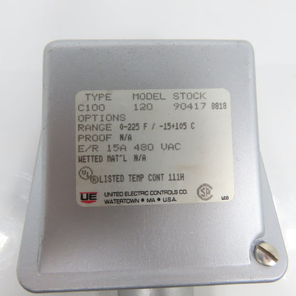 United Electric C100 Model 120 0-225°F / -15+105°C Temperature Switch 480VAC