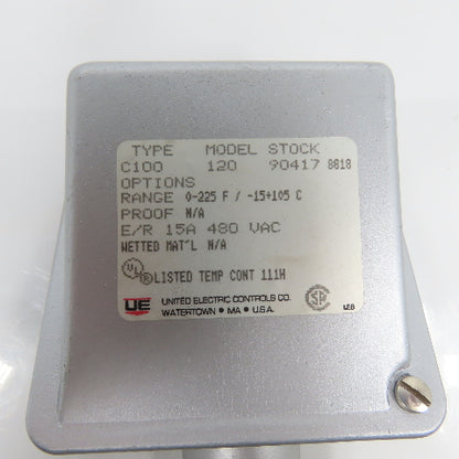 United Electric C100 Model 120 0-225°F / -15+105°C Temperature Switch 480VAC