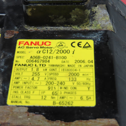 Fanuc A06B-0241-B100 1.8kW 2000RPM 3Ph 200/240V AC Servo Motor