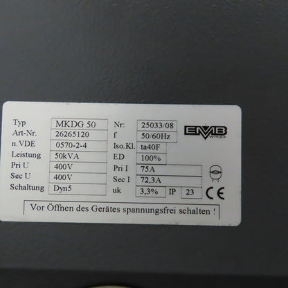 EMB MKDG 50 400V Pri 400V Sec Isolation Transformer 50/60Hz 50kVa