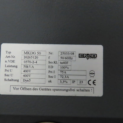 EMB MKDG 50 400V Pri 400V Sec Isolation Transformer 50/60Hz 50kVa