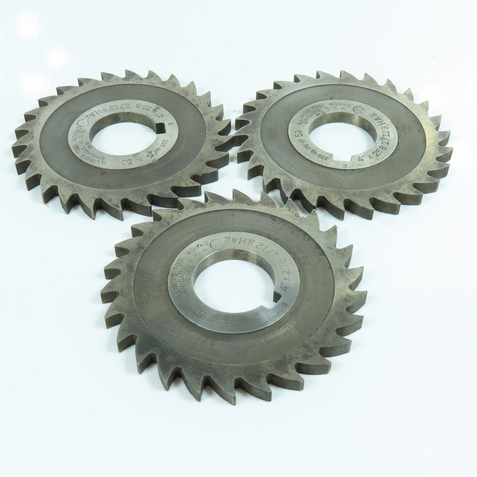 Illinois Tool 4" x .258" Plain Milling Cutter 1-1/4" Arbor 26 Tooth Lot of 3
