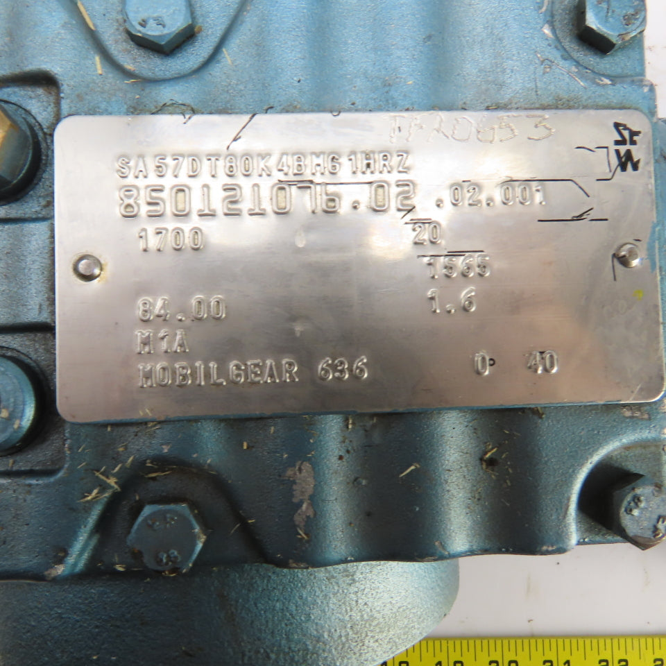 Sew-Eurodrive SA57DT80K 84:1 Ratio Gear Reducer 0.75HP 20RPM 3PH W/Brake 24VDC