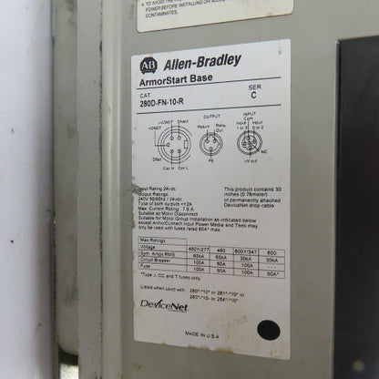 Allen Bradley 280D-F12Z-10A-RR-3 280D-FN-10-R ArmorStart Base & Control 0.75HP