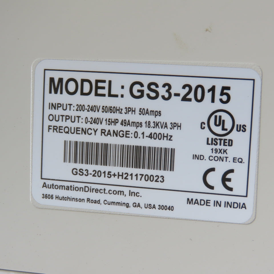 Automation Direct GS3-2015 Dura Pulse AC Drive In 200-240V Out 0-240V 15HP 3PH