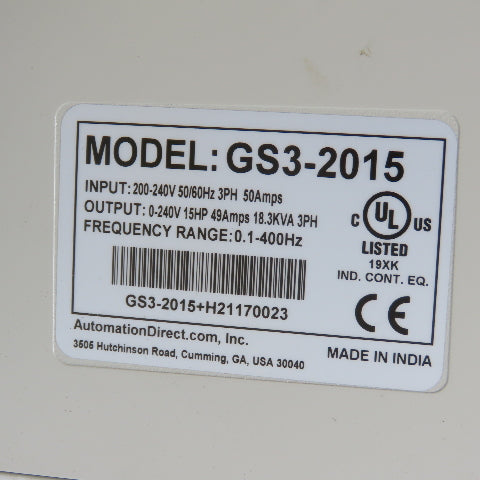 Automation Direct GS3-2015 Dura Pulse AC Drive In 200-240V Out 0-240V 15HP 3PH