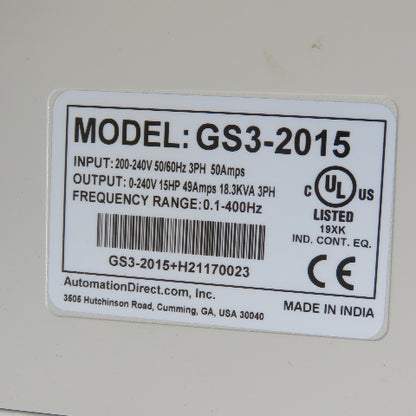 Automation Direct GS3-2015 Dura Pulse AC Drive In 200-240V Out 0-240V 15HP 3PH