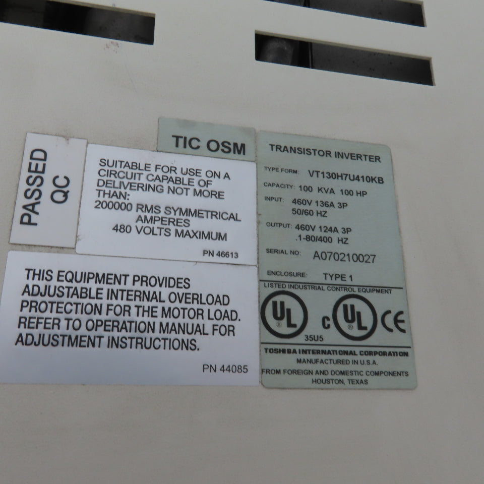 Tobisha VT130H7U410KB 100HP 100kVA AC Adj. Speed Drive 460V 3PH Inp 460V 3PH Out