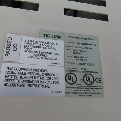 Tobisha VT130H7U410KB 100HP 100kVA AC Adj. Speed Drive 460V 3PH Inp 460V 3PH Out