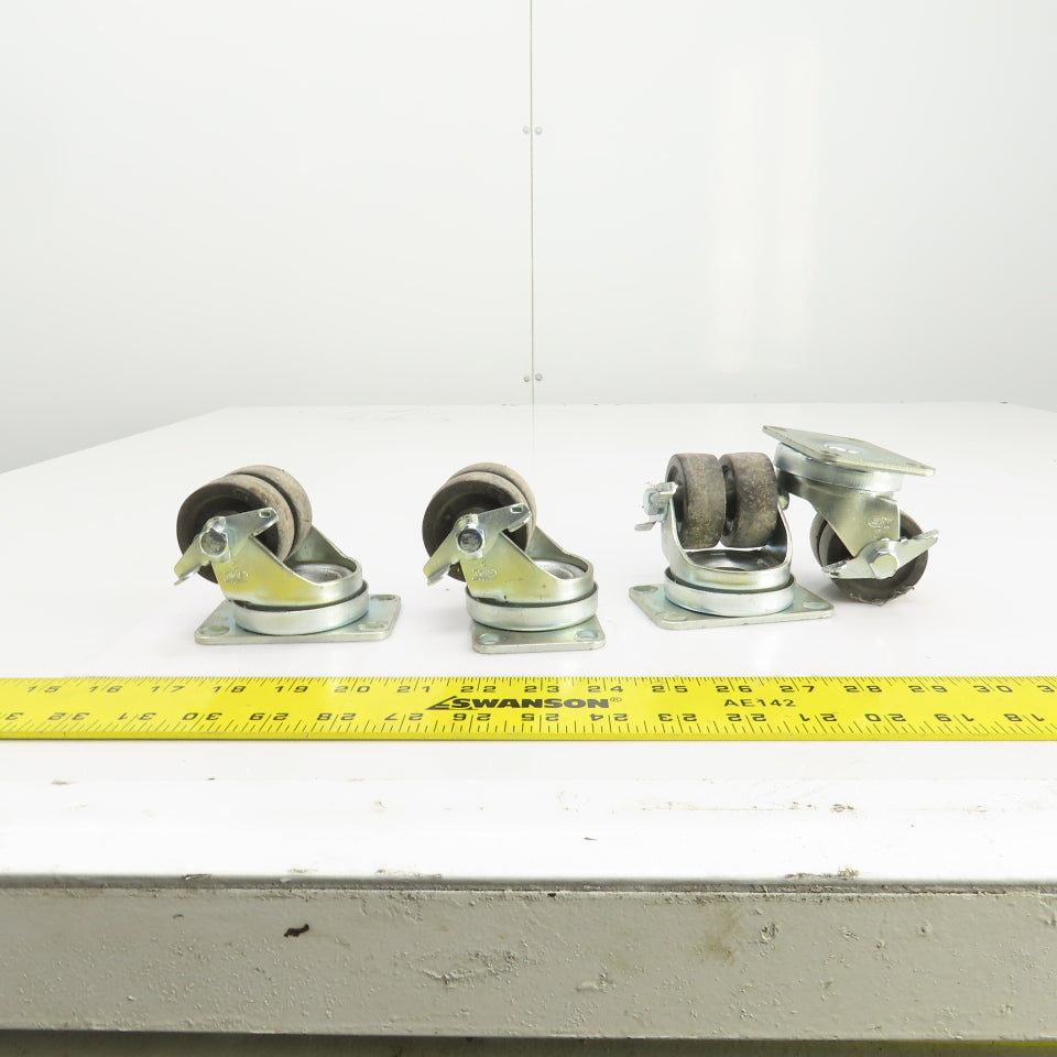 EDL 175 LBS Cap Plate Mount Dual Wheel Swivel Casters 2" W/Lock Lot Of 4