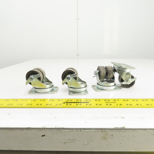 EDL 175 LBS Cap Plate Mount Dual Wheel Swivel Casters 2" W/Lock Lot Of 4