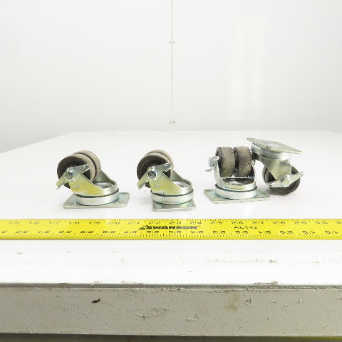 EDL 175 LBS Cap Plate Mount Dual Wheel Swivel Casters 2" W/Lock Lot Of 4