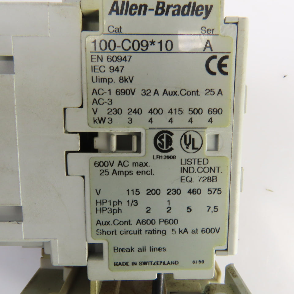 Allen Bradley 100-C09*10 600V Contactor 120V Coil W/193-EA1DB Overload Relay