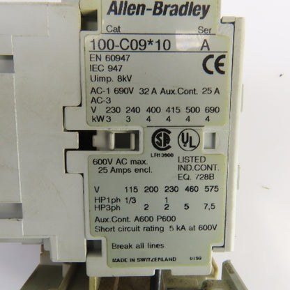 Allen Bradley 100-C09*10 600V Contactor 120V Coil W/193-EA1DB Overload Relay