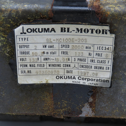 Okuma BL-MC100E-20SB 2kW 2000RPM 3Ph 133V 133Hz Servo Break Motor