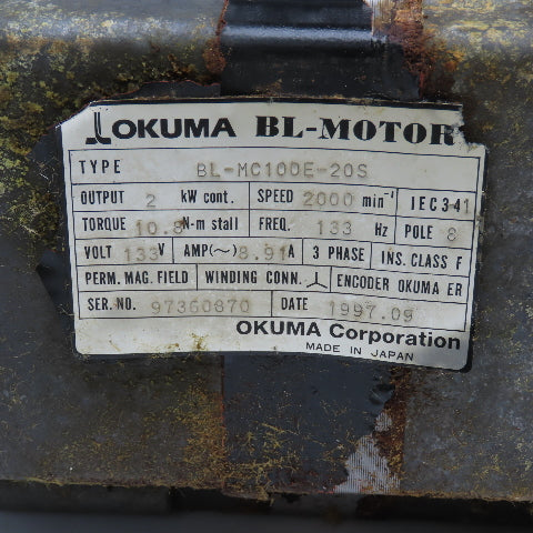 Okuma BL-MC100E-20SB 2kW 2000RPM 3Ph 133V 133Hz Servo Break Motor