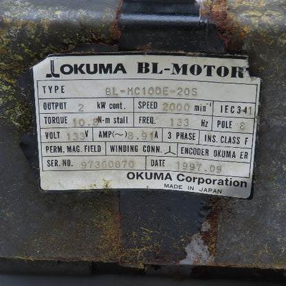 Okuma BL-MC100E-20SB 2kW 2000RPM 3Ph 133V 133Hz Servo Break Motor