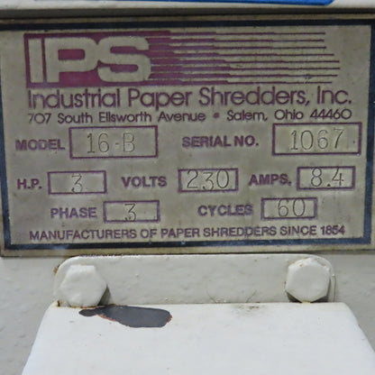 IPS 16B Industrial Recycling Paper Shredder 230V 3Ph 14" Wide Intake Conveyor