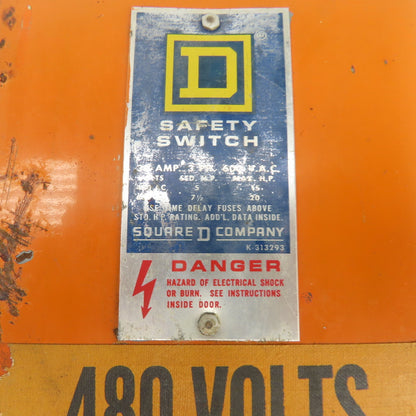 Square D H36 30A Single Thow Fusible Safety Disconnect Switch 600VAC 5-20HP