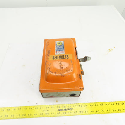 Square D H36 30A Single Thow Fusible Safety Disconnect Switch 600VAC 5-20HP