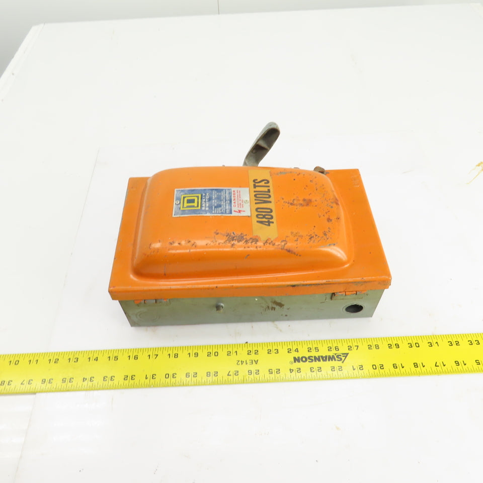 Square D H36 30A Single Thow Fusible Safety Disconnect Switch 600VAC 5-20HP
