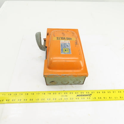 Square D H36 30A Single Thow Fusible Safety Disconnect Switch 600VAC 5-20HP