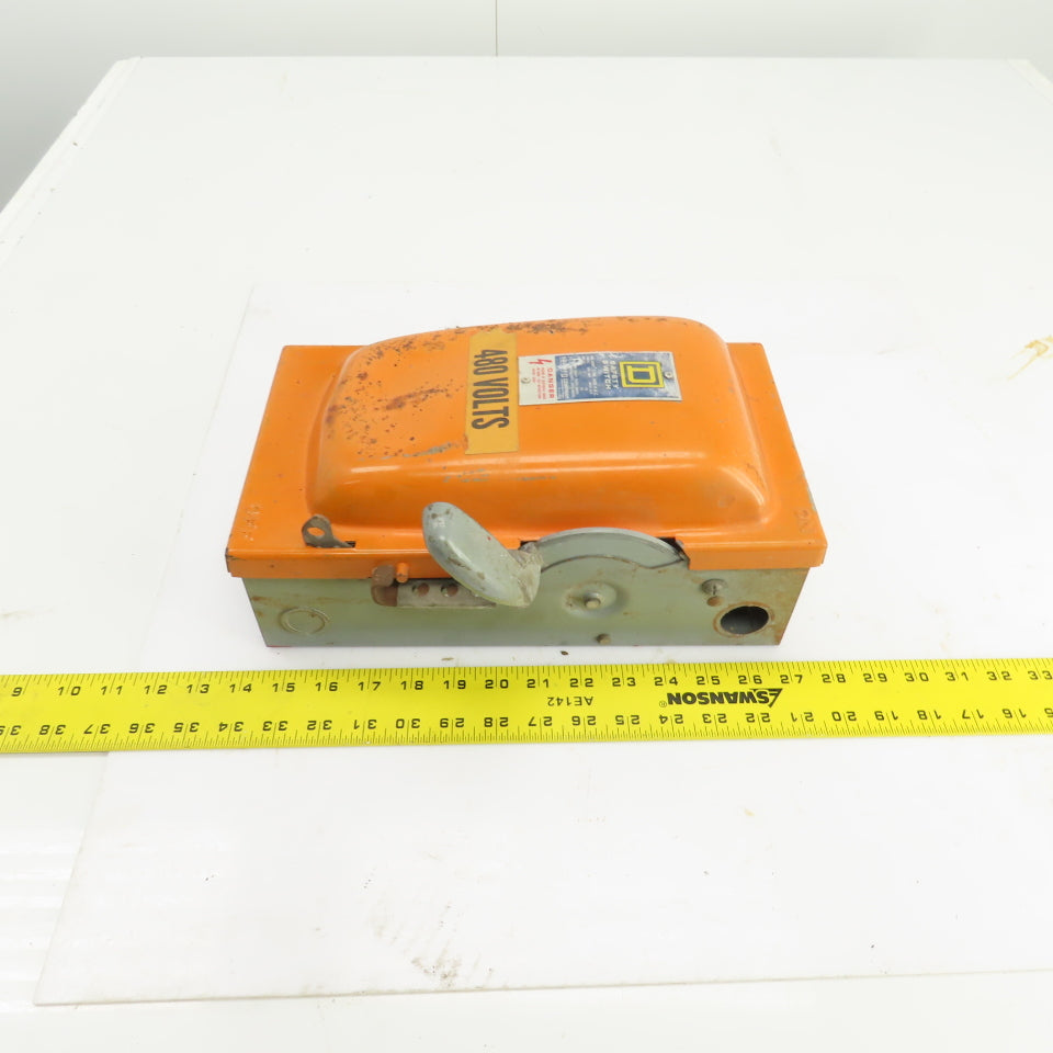 Square D H36 30A Single Thow Fusible Safety Disconnect Switch 600VAC 5-20HP