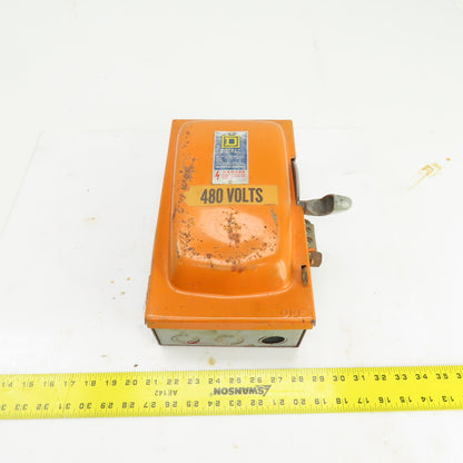 Square D H36 30A Single Thow Fusible Safety Disconnect Switch 600VAC 5-20HP