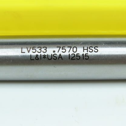 L&I LV533 .7570" Chucking Reamer 8 Flute 5/8" Shank 2-1/2" LOC 9-1/2" OAL USA