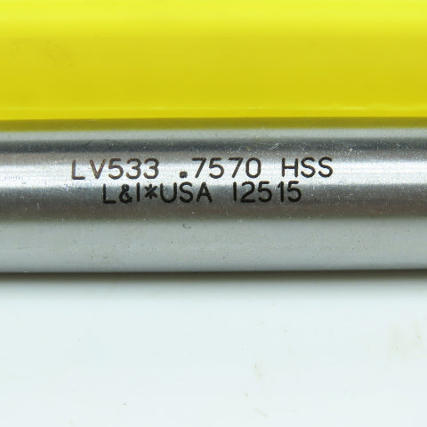L&I LV533 .7570" Chucking Reamer 8 Flute 5/8" Shank 2-1/2" LOC 9-1/2" OAL USA