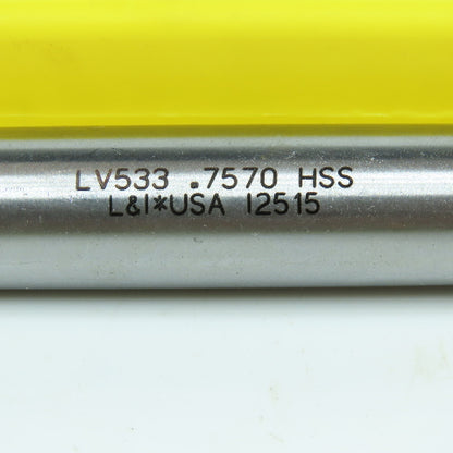 L&I LV533 .7570" Chucking Reamer 8 Flute 5/8" Shank 2-1/2" LOC 9-1/2" OAL USA