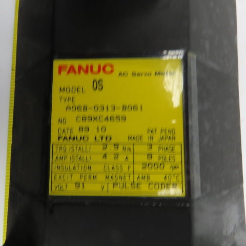 Fanuc A06B-0313-B061 0S AC Servo Motor 2000RPM 91V 3PH  W/Pulse Coder