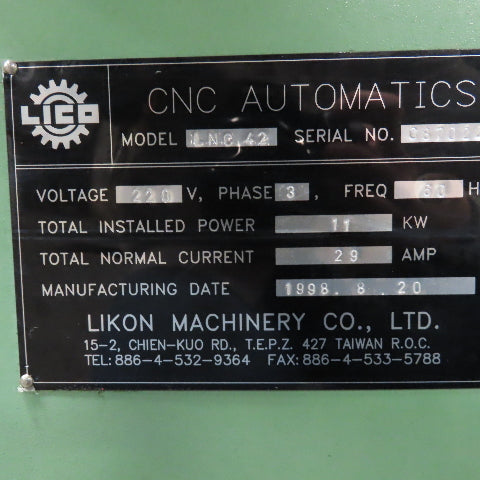 Lico LNC-42 2 Axis CNC Horizontal Turning Center 10" Swing 8 Tool Turret