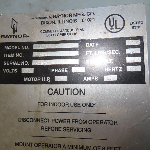 Raynor RGJH211 12' x 9' Power Roll Up Commercial Garage Door 115V 1Ph 1/2Hp