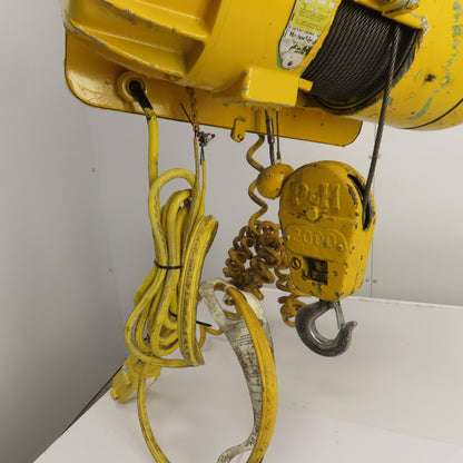 P & H Ziplift 1 Ton Electric Cable Hoist 460V 3PH 15' Lift 13/4FPM W/Trolley
