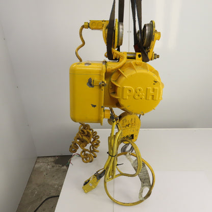 P & H Ziplift 1 Ton Electric Cable Hoist 460V 3PH 15' Lift 13/4FPM W/Trolley