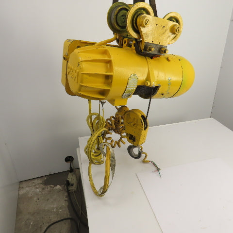 P & H Ziplift 1 Ton Electric Cable Hoist 460V 3PH 15' Lift 13/4FPM W/Trolley