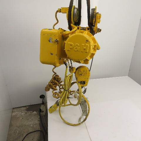 P & H Ziplift 1 Ton Electric Cable Hoist 460V 3PH 15' Lift 13/4FPM W/Trolley