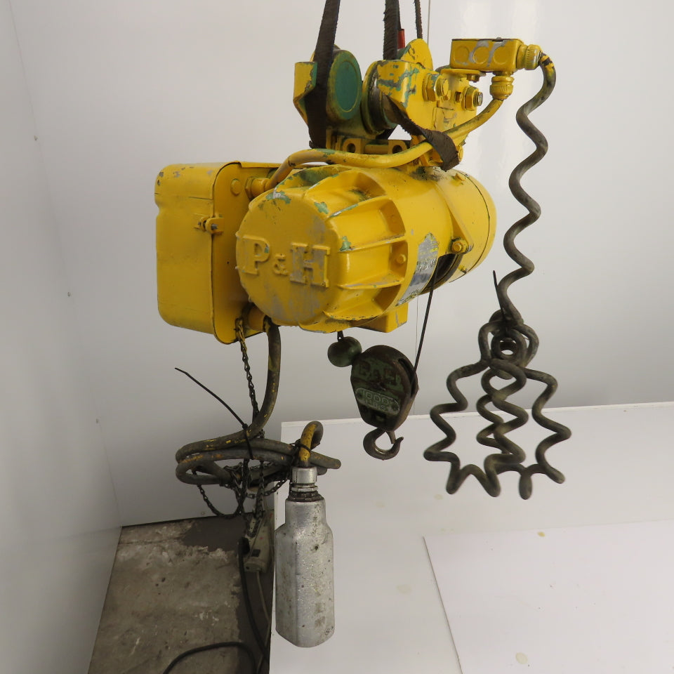 P & H Ziplift 1/2 Ton Electric Cable Hoist 460V 3PH 15' Lift 7/20FPM W/Trolley