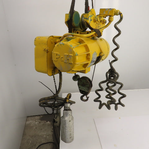 P & H Ziplift 1/2 Ton Electric Cable Hoist 460V 3PH 15' Lift 7/20FPM W/Trolley
