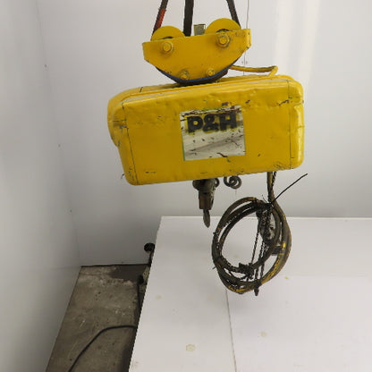 P & H Ziplift 1/2 Ton Electric Cable Hoist 460V 3PH 15' Lift 7/20FPM W/Trolley