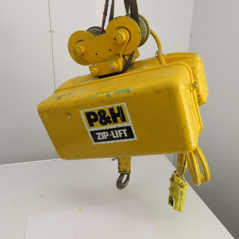 P & H Ziplift 1/2 Ton Electric Wire Rope Hoist 3PH 15' Lift 7/20FPM W/Trolley