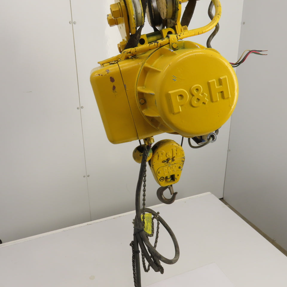 P & H Ziplift 1/4 Ton Electric Wire Rope Hoist 460V 3PH 15' Lift 28FPM W/Trolley