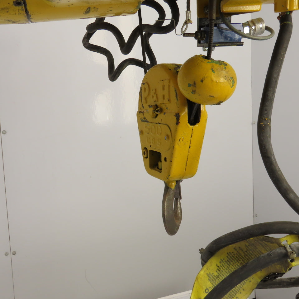 P & H Ziplift 1/4 Ton Electric Wire Rope Hoist 460V 3PH 15' Lift 28FPM W/Trolley
