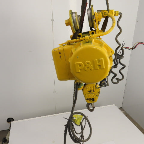 P & H Ziplift 1/4 Ton Electric Wire Rope Hoist 460V 3PH 15' Lift 28FPM W/Trolley